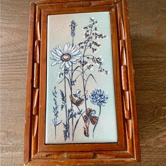 Vintage Wooden Jewelry Box With Ceramic Tile 4.5/6/10” - Picture 15 of 16